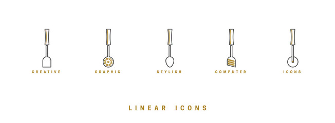 Icons Kitchen tool in linear style. set icon cutlery vector graphics