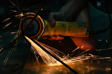 Flare spark created from cutting an iron, steel stick