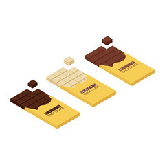 Isometric chocolate bars and pieces