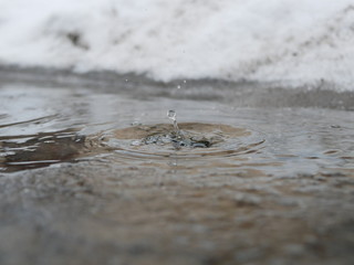 Polonne / Ukraine - 31 January 2019: Close up on water drop with water wave