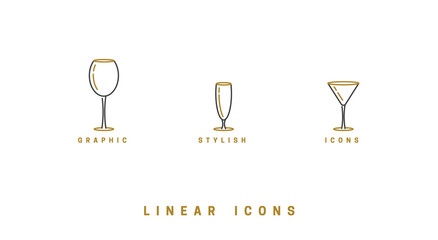 Set icon wine glasses in linear style