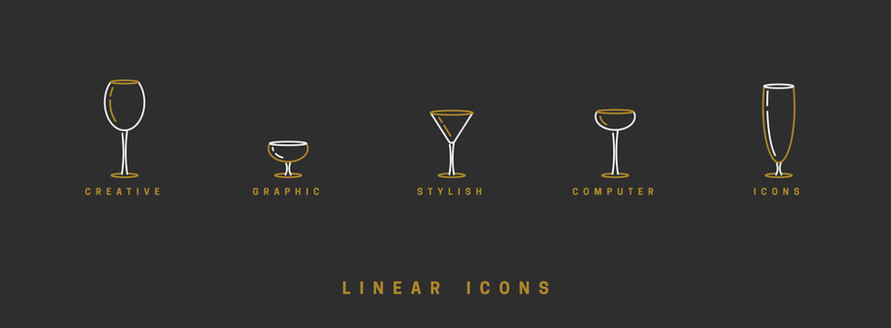 Set Icon Wine Glasses In Linear Style