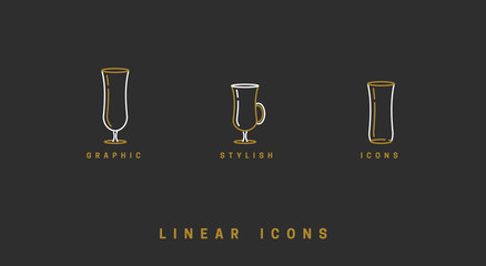 Set icon wine glasses in linear style