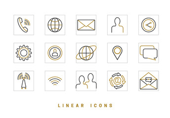 Communication icons set, contacts, pictogram, vector linear style