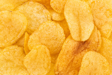 crispy potato chips snack texture background, top view