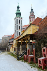 Historic center of small medieval town of Cesky Krumlov, Czech Republic