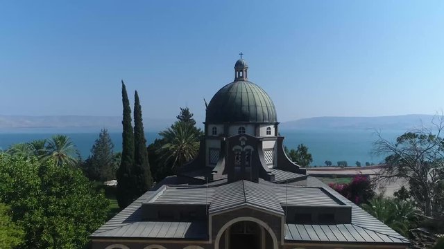 Mountain of happiness. The Sea of ​​Galilee, the place where Jesus went with the place. A holy place for Christians. Israel.