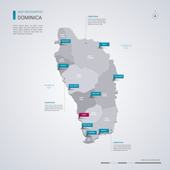 Dominica vector map with infographic elements, pointer marks.