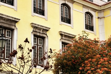 Fototapeta na wymiar Narrow and colorful streets, facades and balconies of Lisbon