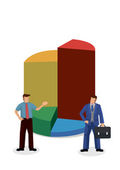 Set of businessman giving a presentation with a giant market chart graph. Showing the data statistic.