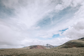 Panorama and a scene of beautiful and majestic mountainous mountains against the background of a...
