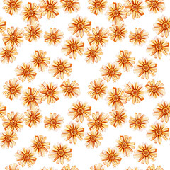 Seamless pattern with yellow orange daisies.