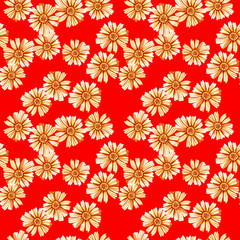 Seamless pattern with yellow orange daisies.