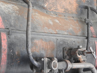Details of old rusty locomotives close-up, texture.
