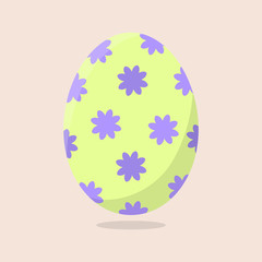 Vector Easter Egg isolated on beige background. Colorful Egg with Flowers Pattern. Flat Style. For Greeting Cards, Invitations. Vector illustration for Your Design, Web.