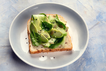 Avocado sandwich on plate