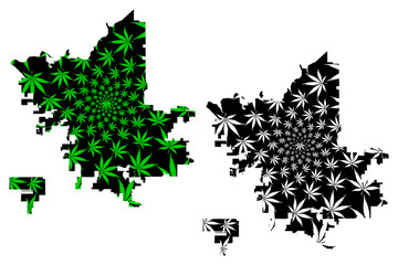 Fresno city (United States of America, USA, U.S., US, United States cities, usa city)- map is designed cannabis leaf green, City of Fresno map made of marijuana (marihuana,THC) foliage,