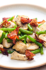 chicken meat with green beans and bacon