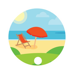 Beach and Umbrella with Chair. Summer Beach Background