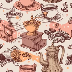 Wallpaper murals Coffee Coffee seamless pattern, coffee mill, kettle and other vintage coffee making items