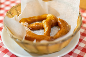 Bretzel on checkered table