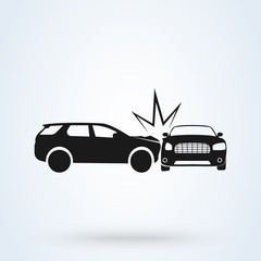 Car crash vector illustration flat icon style. Auto accident side view