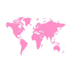 World map background. Grunge illustration of silhouettes world map. Pink blank vector world map.