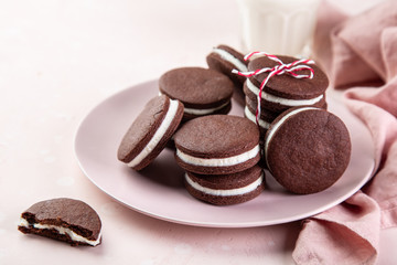 homemade chocolate sandwich cookies with cream cheese filling