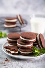 homemade chocolate cookies with cream cheese filling