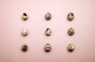 Easter eggs flat lay pattern on pastel background. Minimal concept