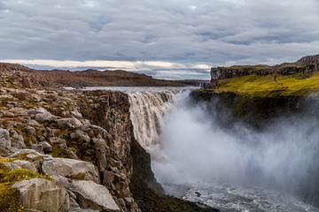 A view of Dettifoss, one of the most powerful waterfalls in Iceland, Europe