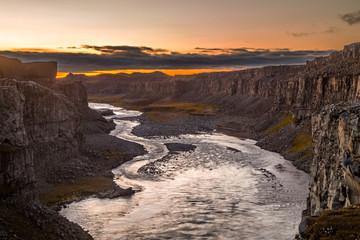 A view of Dettifoss, one of the most powerful waterfalls in Iceland, Europe