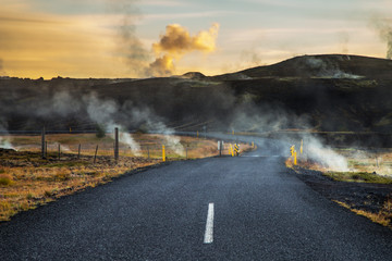 Obraz premium A view of Hverir in Iceland, a place with boiling mud and metan canals, Iceland