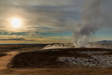 A view of Hverir in Iceland, a place with boiling mud and metan canals, Iceland