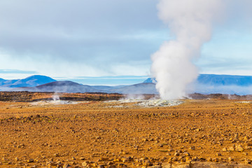 A view of Hverir in Iceland, a place with boiling mud and metan canals, Iceland