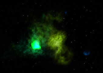 Far being shone nebula and star field. 3D rendering