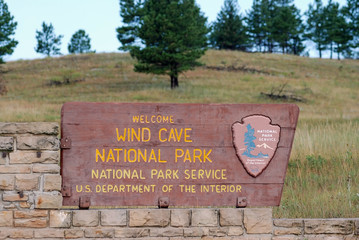Sign at entrance to Wind Cave National Park in Black Hills South Dakota