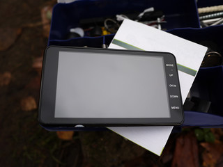 Car camcorder display. Interior car details and close-up.