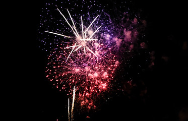 Colorful fireworks in the sky on black background