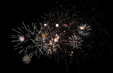 Colorful fireworks in the sky on black background