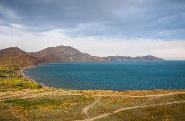 Fototapeta premium Beautiful seascape at sunset. Sunset in the Bay of Koktebel.
