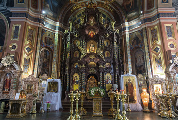 Fototapeta na wymiar Interior of the Church of the Icon of Kazan Mother of God. Irkutsk, Russia