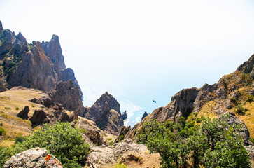 Fototapeta premium Karadag nature reserve in Crimea. The landscape of the natural reserve.