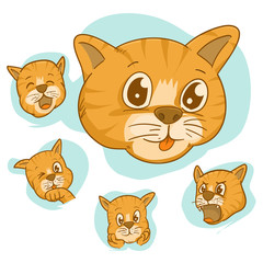 set of face vector cute cat,different Adorable Cartoon Cats Faces