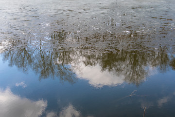  Melting ice on the river in the spring on a clear sunny day