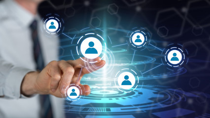 Man touching a social media network