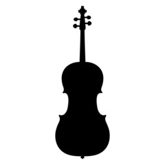 A black and white vector silhouette of a cello