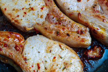 marinated juicy grilled pork steak