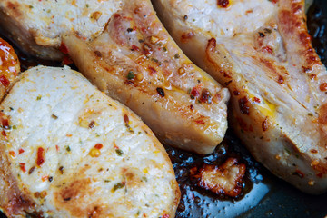 marinated juicy grilled pork steak
