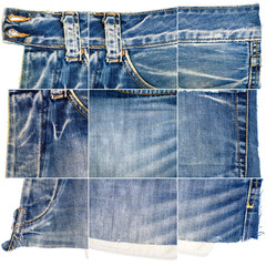 Collection of blue jeans fabric textures